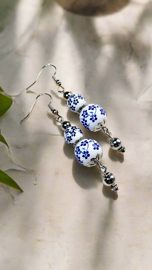 Forget-Me-Not White & Silver Floral Dangle Earrings