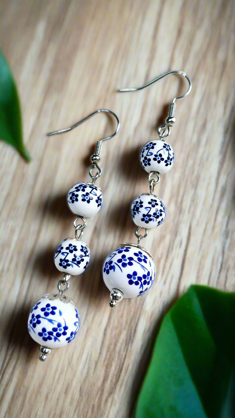 Forget-Me-Not White & Silver Floral Dangle Earrings