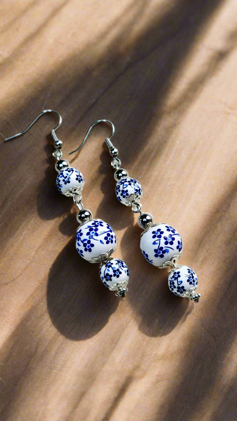 Forget-Me-Not White & Silver Floral Dangle Earrings