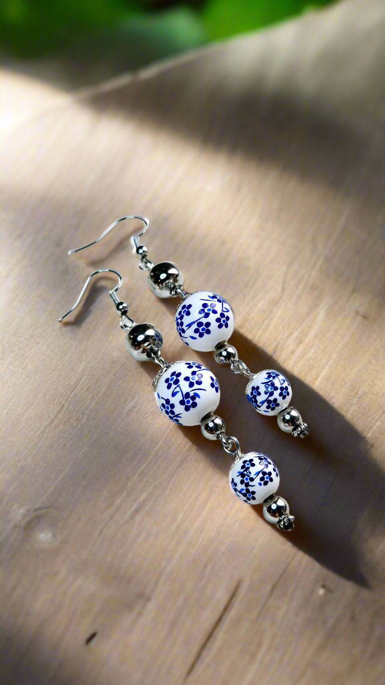 Forget-Me-Not White & Silver Floral Dangle Earrings