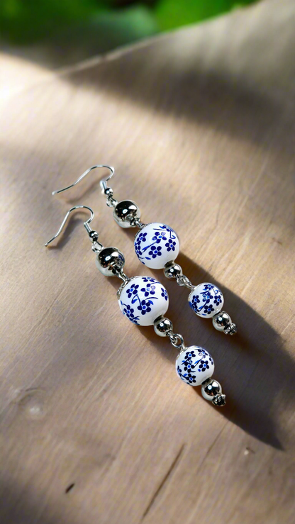Forget-Me-Not White & Silver Floral Dangle Earrings