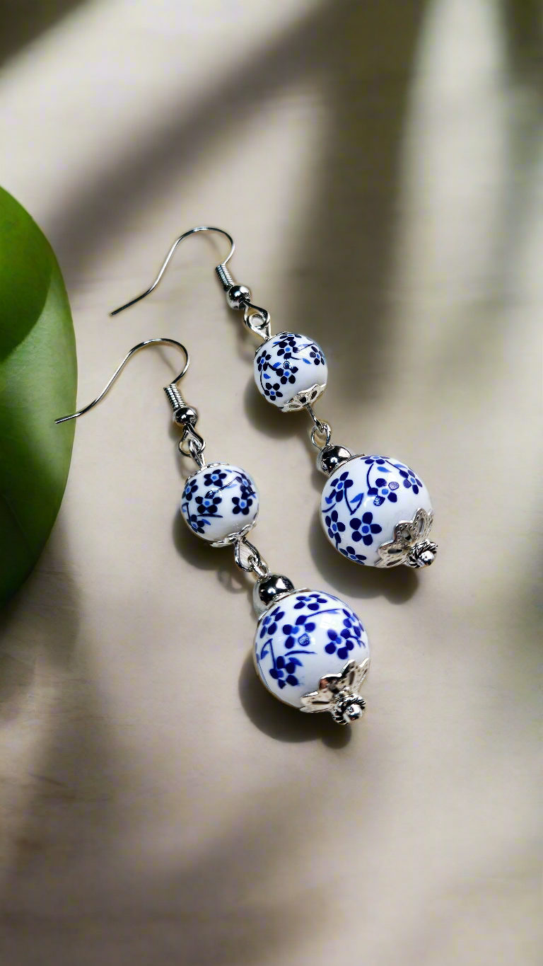 Forget-Me-Not White & Silver Floral Dangle Earrings
