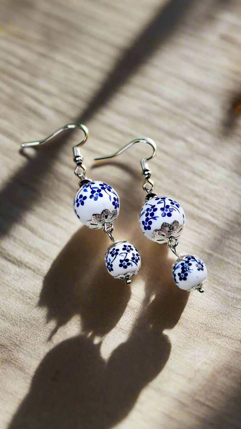 Forget-Me-Not White & Silver Floral Dangle Earrings