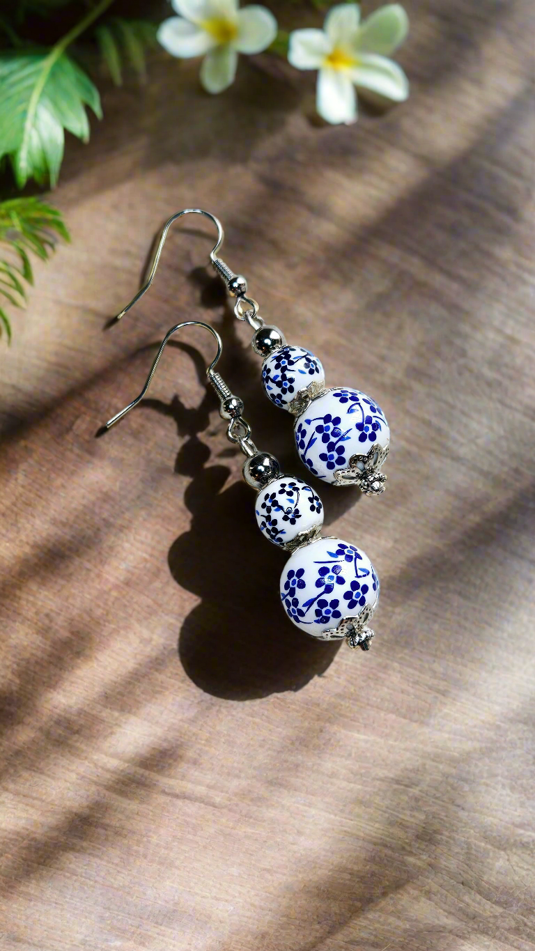 Forget-Me-Not White & Silver Floral Dangle Earrings