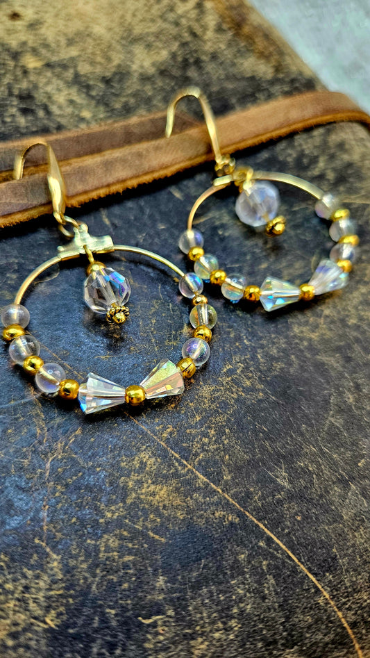 Iridescent Beaded Gold Hoop Earrings