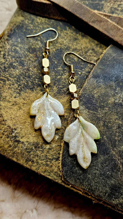 Marbled Gold Fleck Clay Leaf Earrings