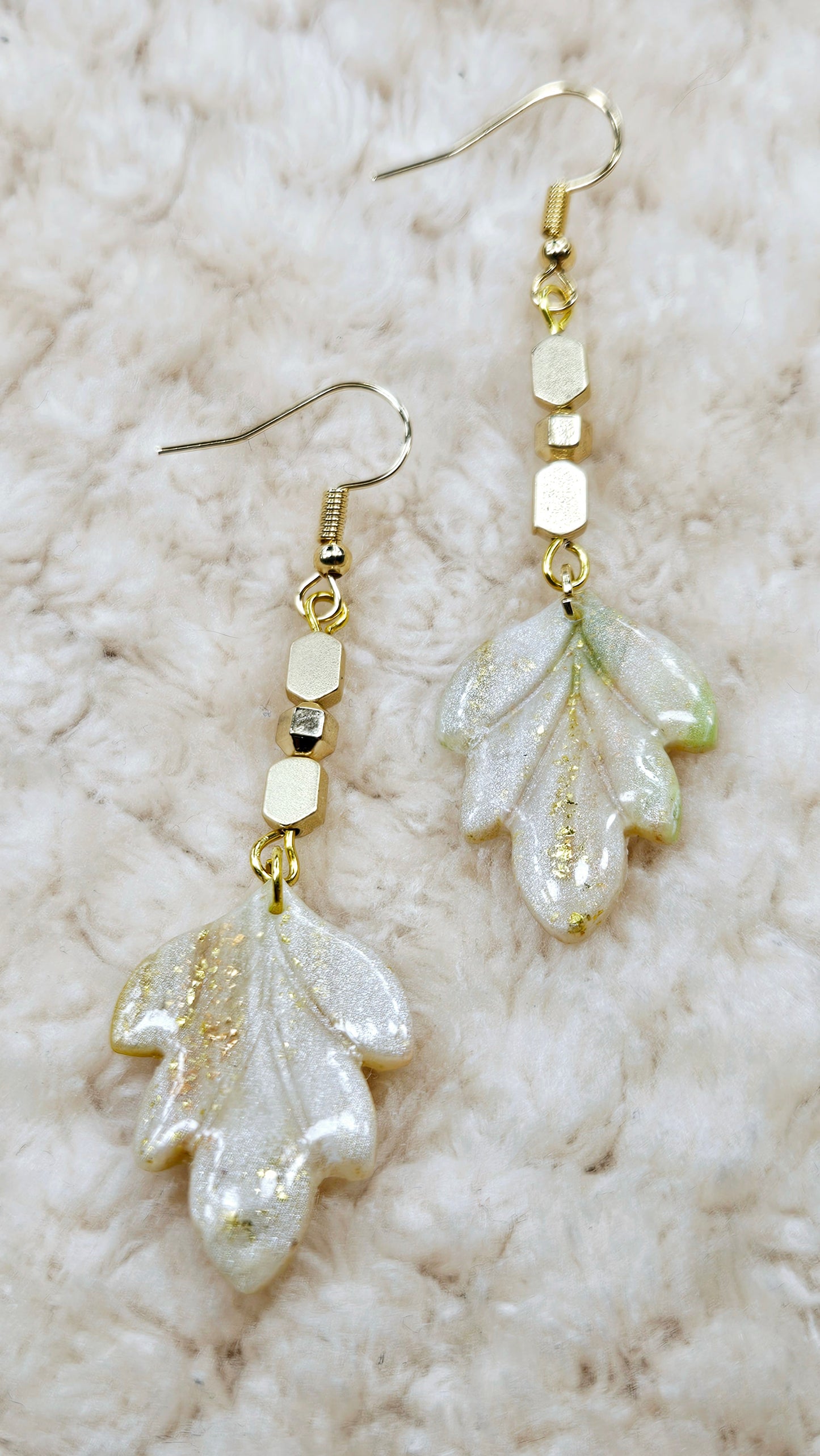 Marbled Gold Fleck Clay Leaf Earrings