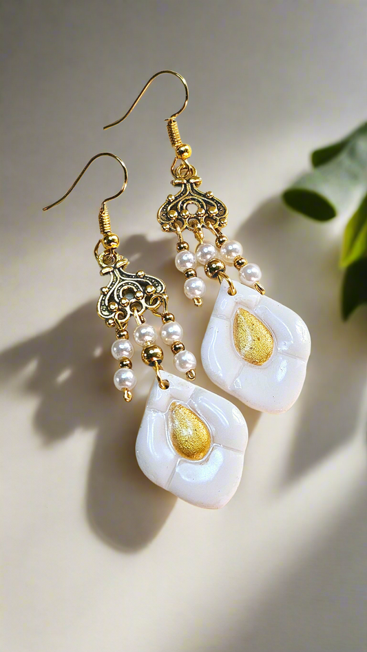 Petite Gold & Pearl Tassel Clay Earrings