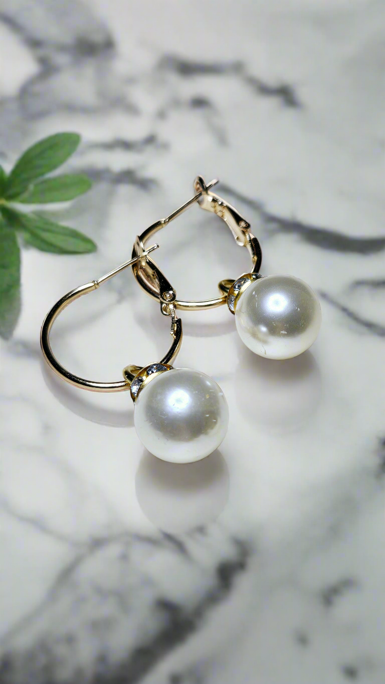 Petite Pearl Gold Hoop Earrings