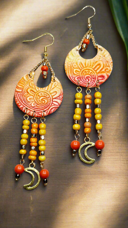 Pink & Orange Sunset Beaded Clay Dangle Earrings