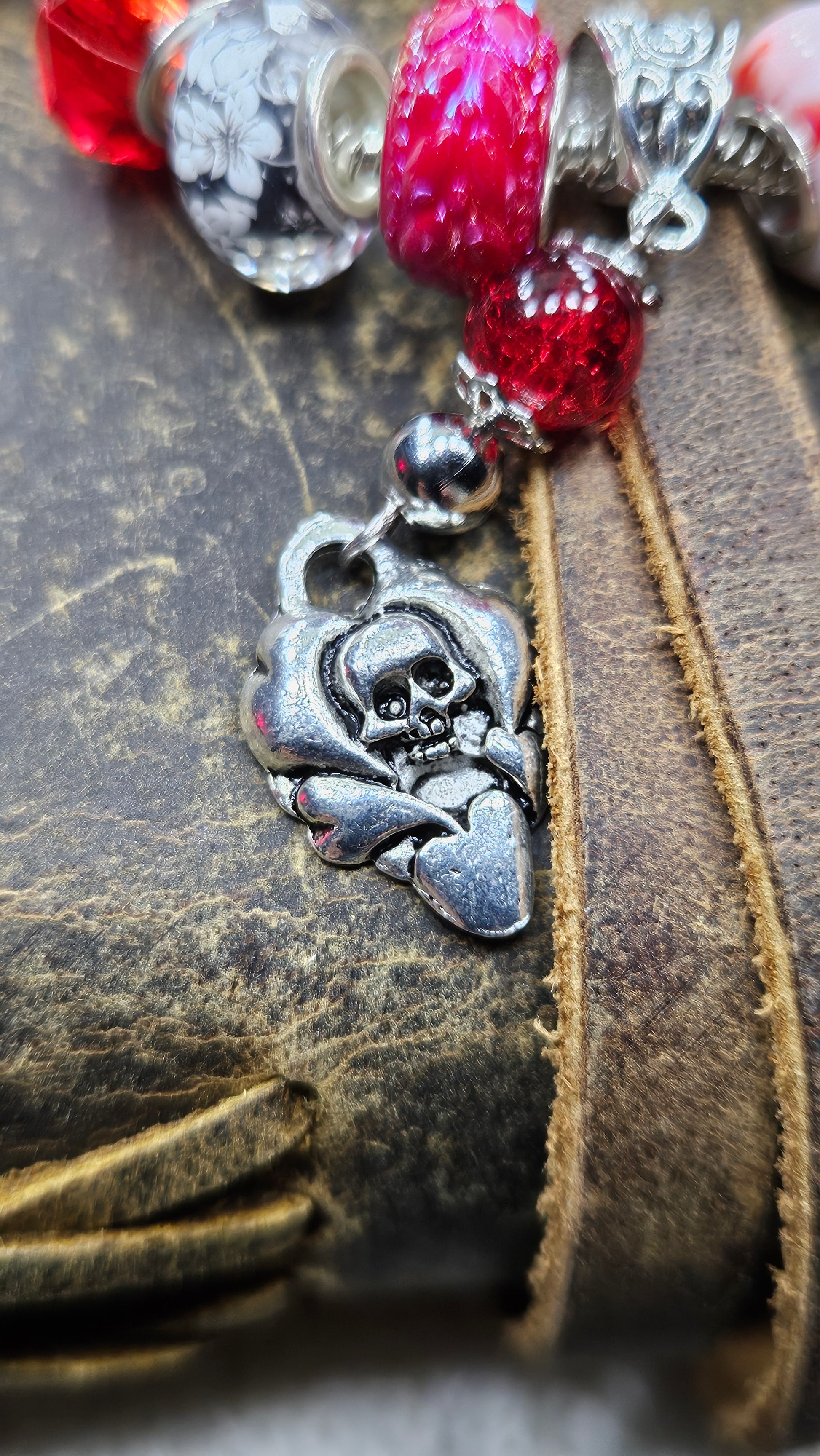 Ravishing Red & Silver Skull Charm Bracelet