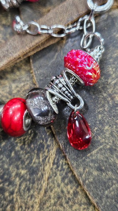 Ravishing Red & Silver Skull Charm Bracelet