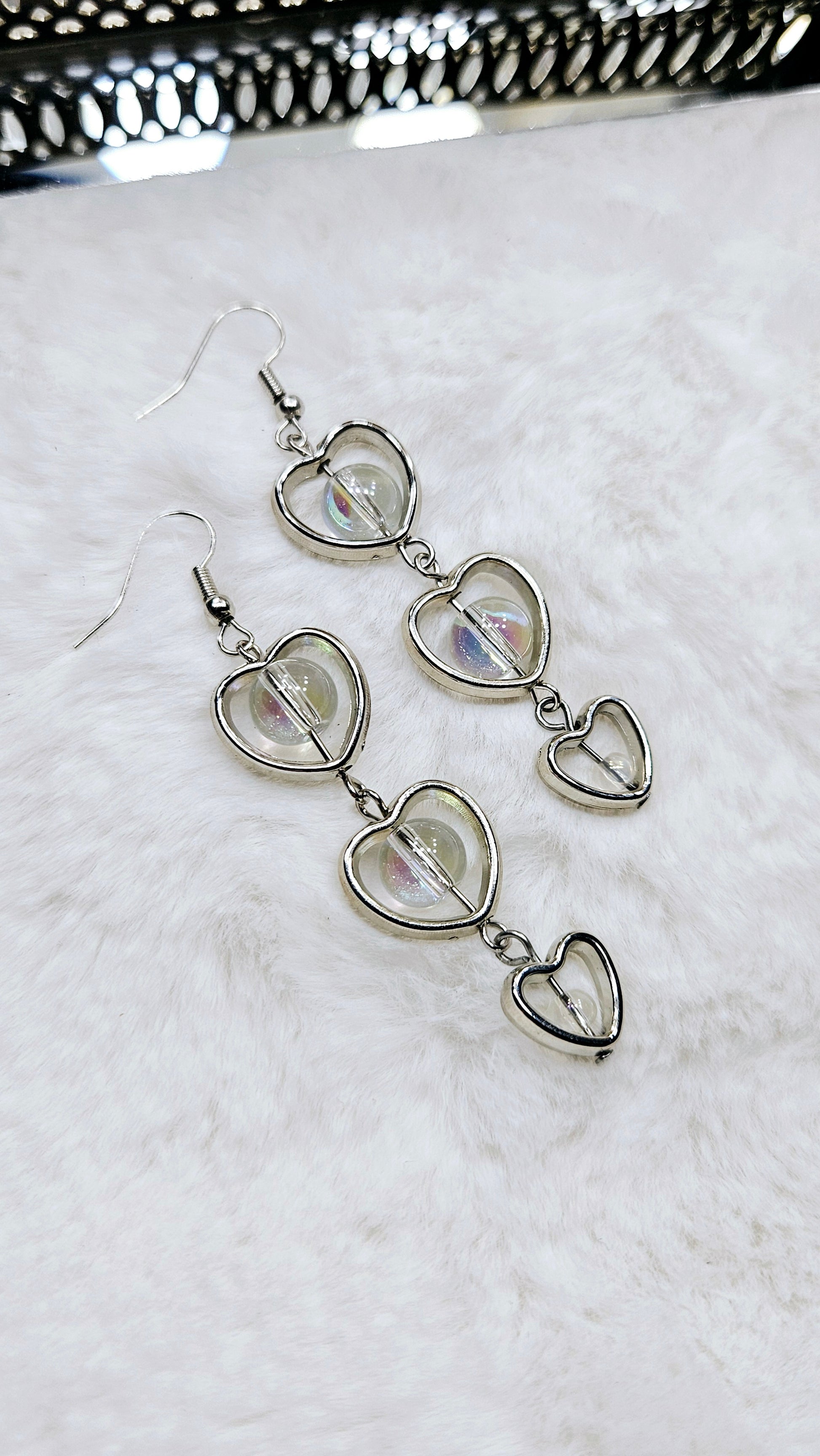 Silver Colored Hearts Trio Dangle Earrings