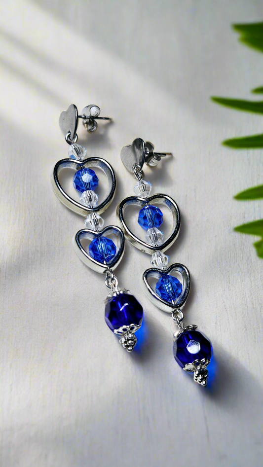 Silver Heart Trio Dangle Earrings