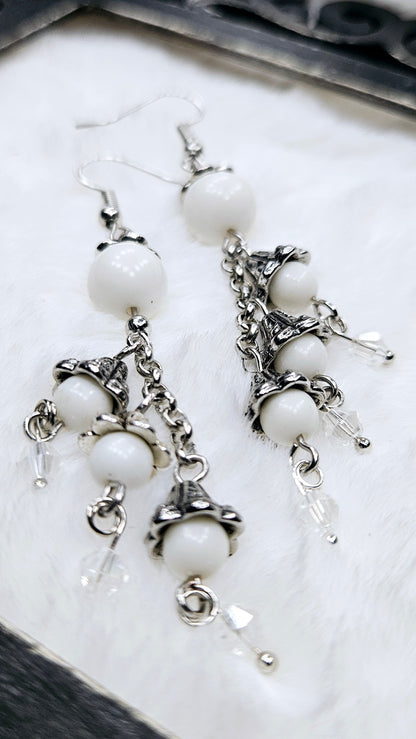 Whimsical White & Silver Bellflower Cluster Dangles