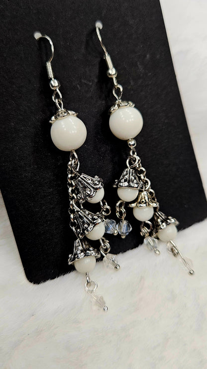 Whimsical White & Silver Bellflower Cluster Dangles