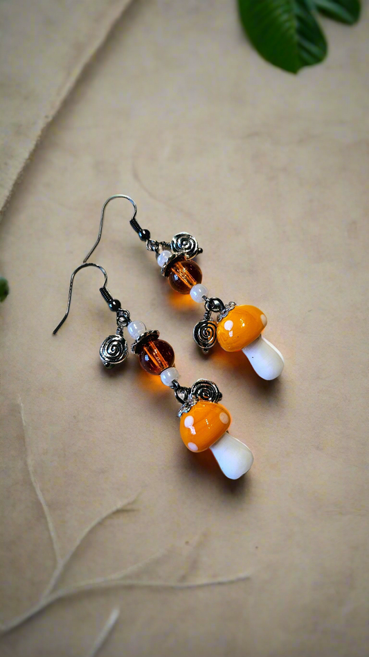 Whimsical Orange Mushroom Dangle Earrings
