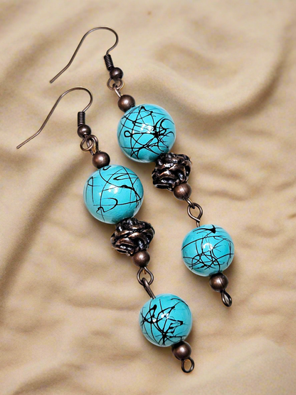 Turquoise Blue & Red Copper Dangle Earrings