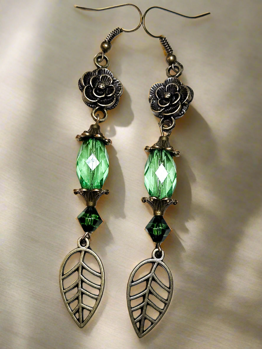 Leafy Green Flower Earrings