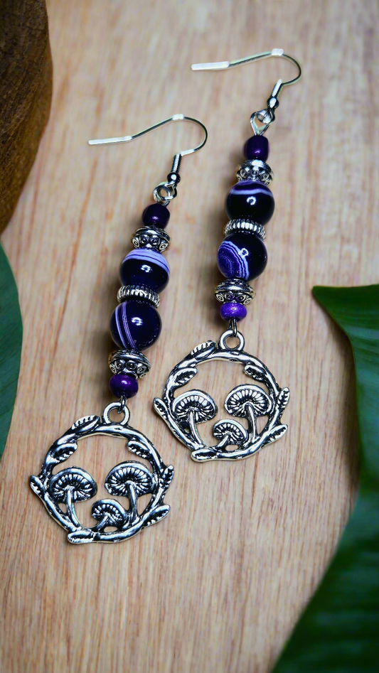 Purple Swirl Mushroom Charm Earrings
