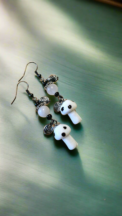 Whimsical White Mushroom Dangle Earrings