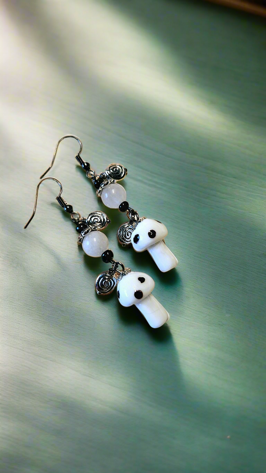 Whimsical White Mushroom Dangle Earrings