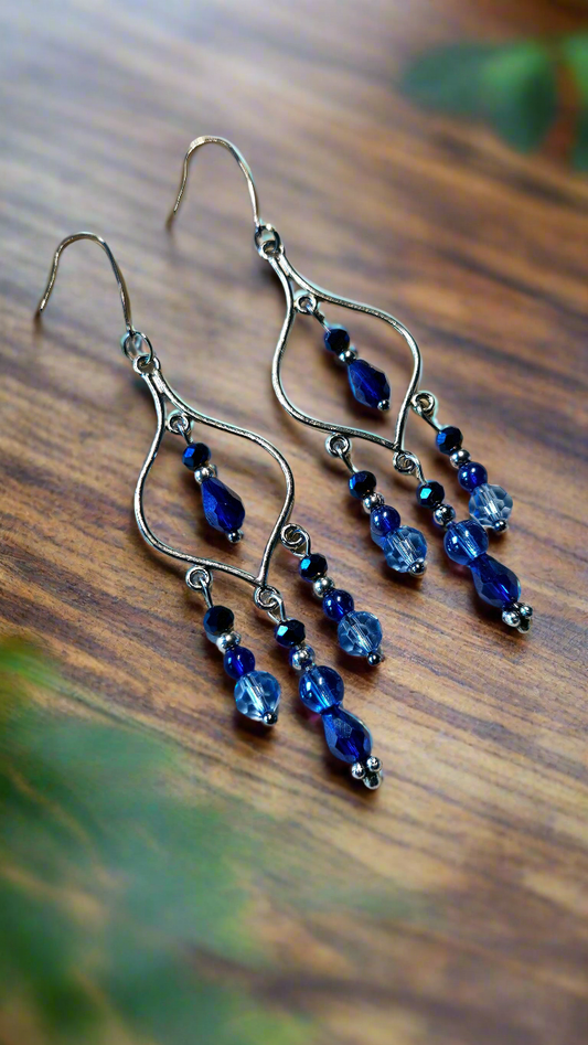 Brilliant Blue & Silver Teardrop Chandelier Dangle Earrings