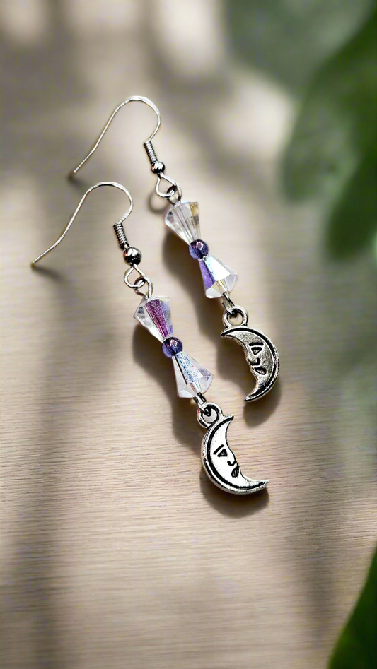 Crystals & Crescent Moons Dangle Earrings