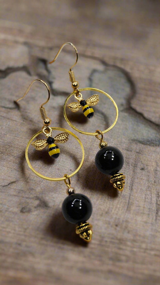 Busy Bee's Gold Dangling Hoop Earrings