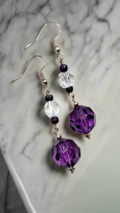 Pretty Purple Crystal & Silver Dangle Earrings