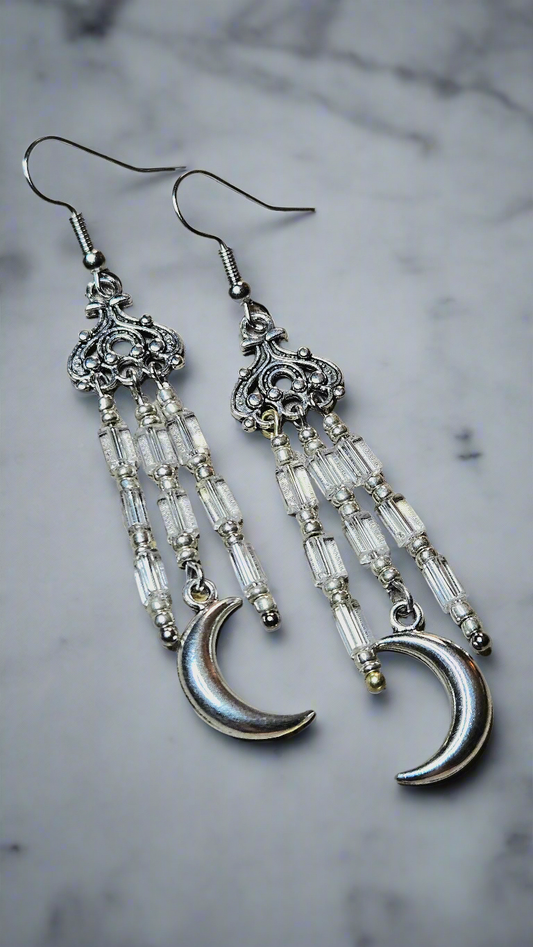 Silver Moon Glass Earrings