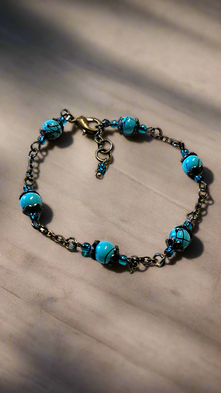 Blues & Brass Dragonfly Set - Pure Brass Dragonfly Pendant with matching Bracelet & Earrings