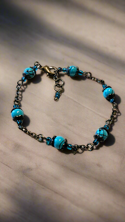Blues & Brass Dragonfly Set - Pure Brass Dragonfly Pendant with matching Bracelet & Earrings
