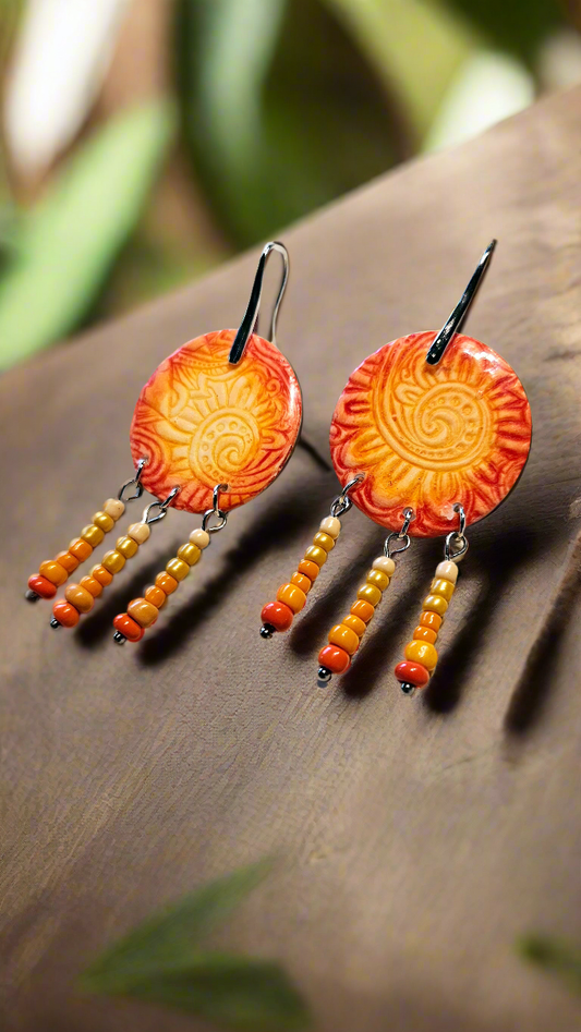 Hippie Horizon Red & Orange Clay Dangle Earrings