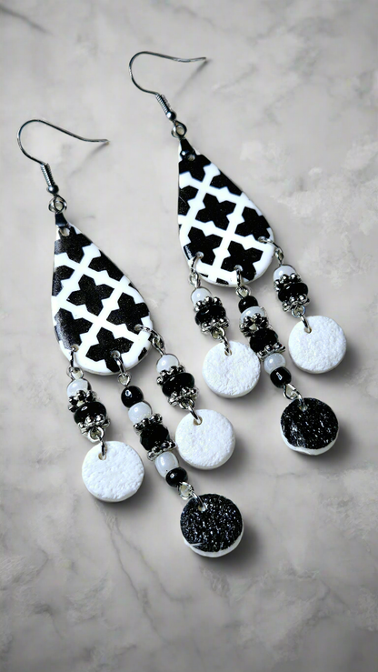Black & White Teardrop Clay Earrings