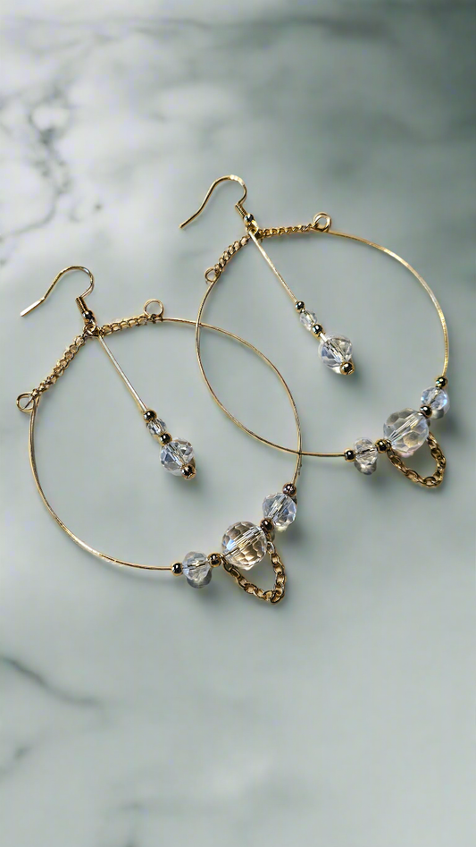 Large & Lovely Chain & Crystal Beaded Hoop Earrings
