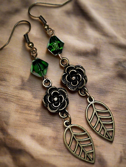 Leafy Green Flower Earrings