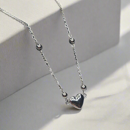 Simple Silver Heart Chain Necklace - 16"