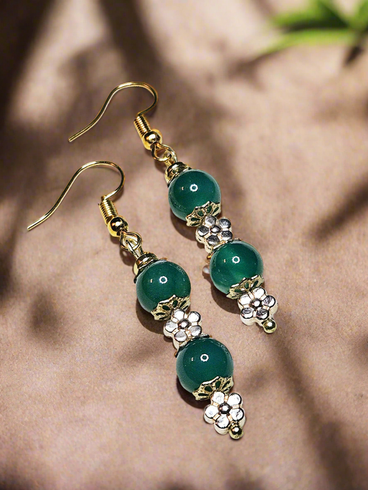 Golden Flower Jade Earrings