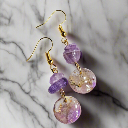 Purple Marble Clay with Gold Fleck and Amethyst Chips in Gold or Silver