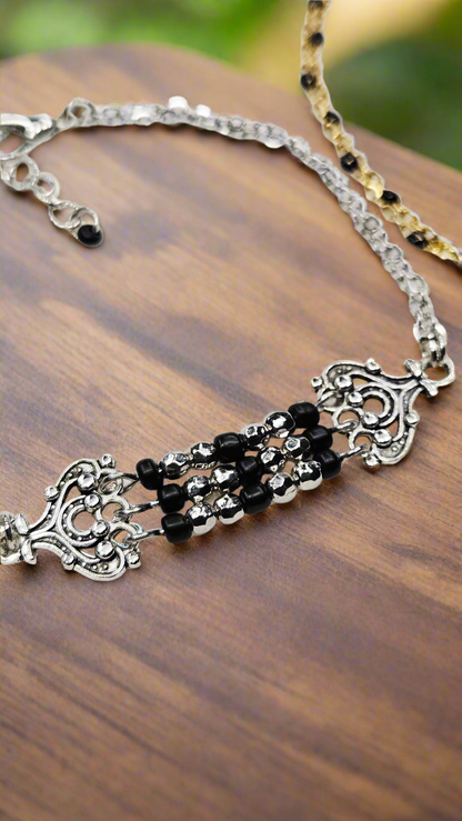 Gold Or Silver Filigree and Seed Bead Double Chain Bracelet