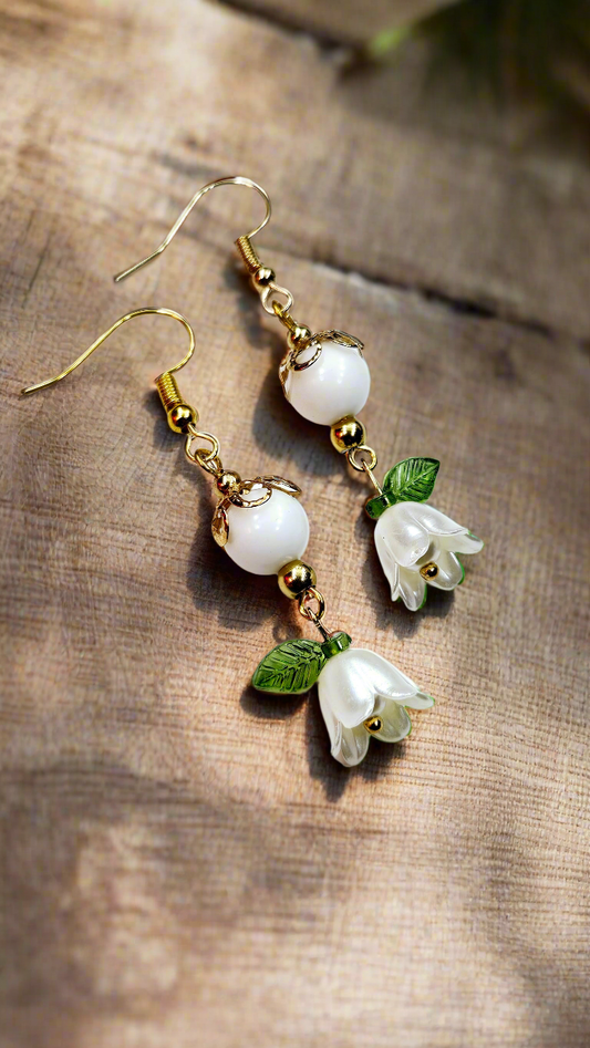 Beloved White Bellflowers Dangle Earrings