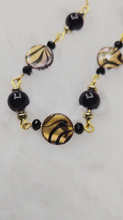 Beautifully Bold Black and Brown Pearly Shell Necklace