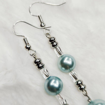 Cool Blue Pearl Wrap Bracelet and Earrings Set