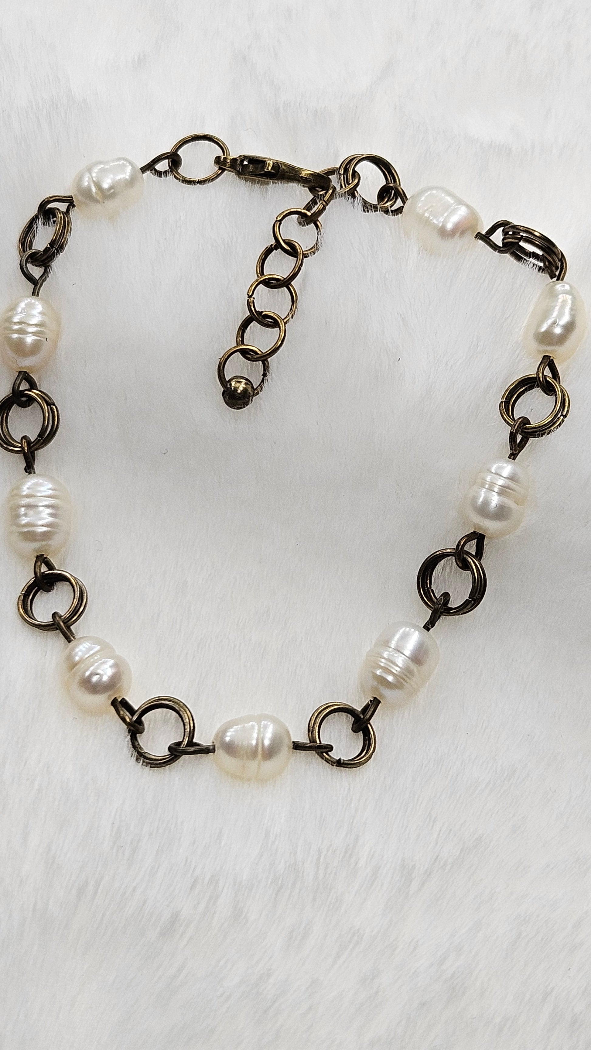 Antique Brass Risen Rose Cross Set - Rose Cross Pendant Necklace with Crystal & Freshwater Pearls Earrings & Bracelet