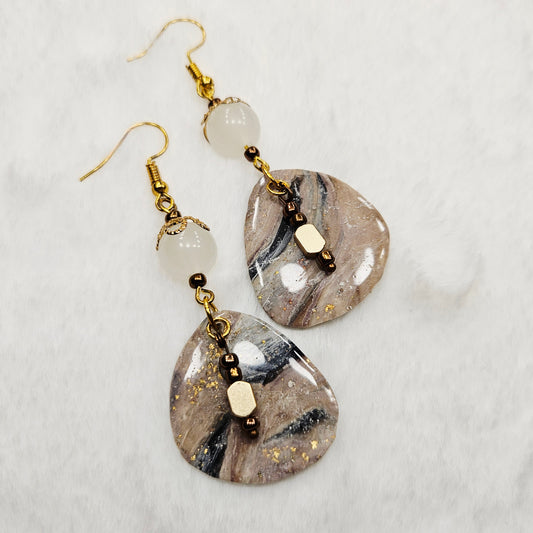 Black and Brown Gold Flake Marble Polymer Clay Earrings