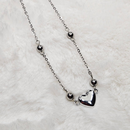 Simple Silver Heart Chain Necklace - 16"