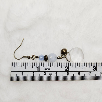Antiqued Brass Baby Blue Natural Stone and Crystal Earrings with Gem Cut Glass and Brass Dangles