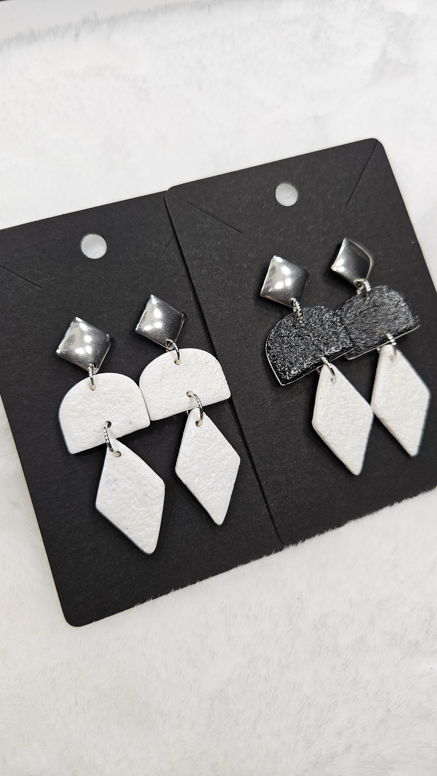 Monochrome Clay Kites Stud Dangle Earrings with Black or White Arches