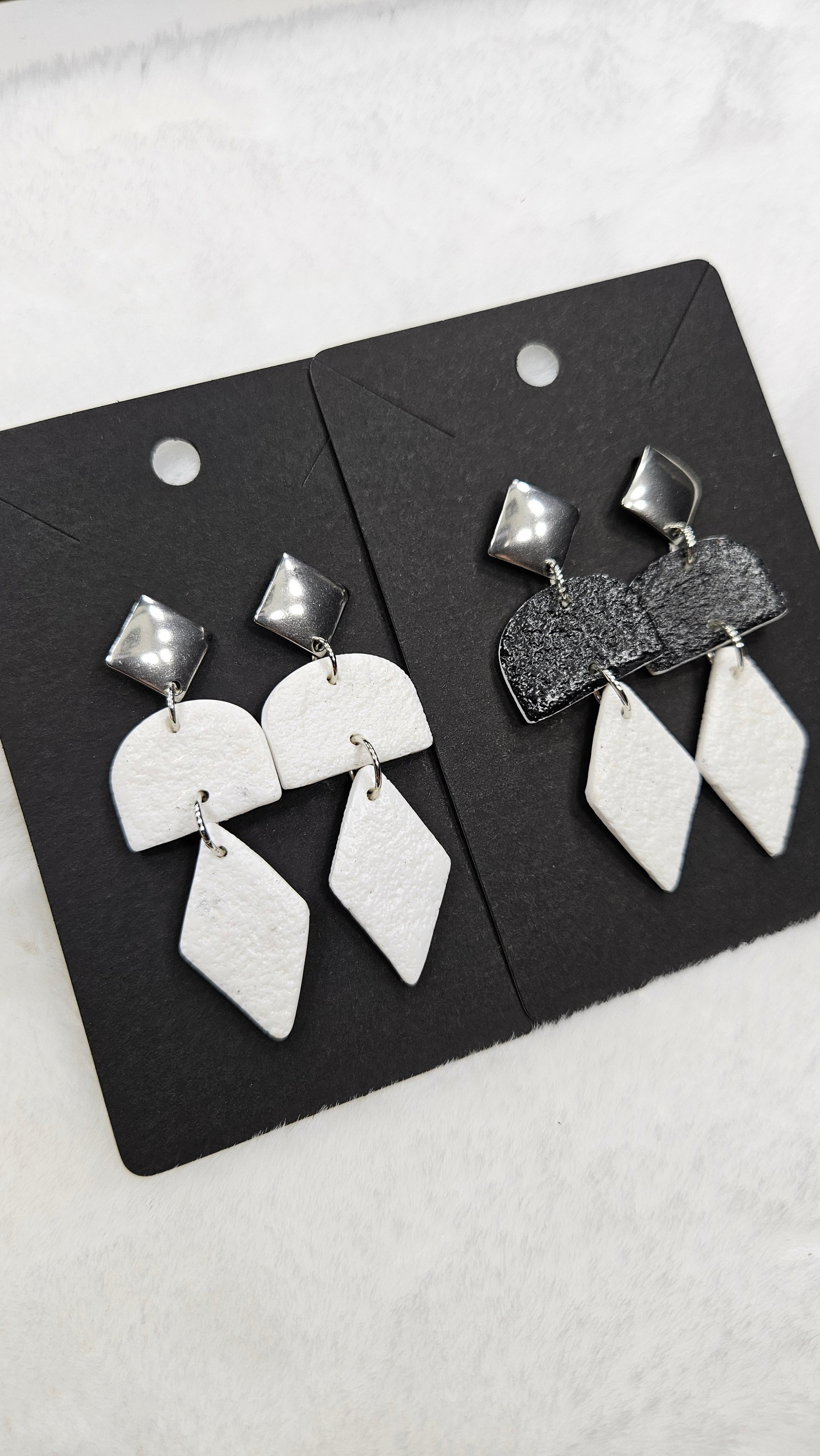Monochrome Clay Kites Stud Dangle Earrings with Black or White Arches